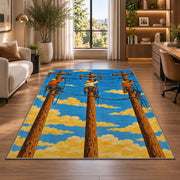 linemen crew on poles rug in a living room with a desk and large windows