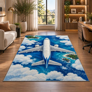 Airplane Top View Rug in a living room with a desk and large windows