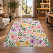 Axolotl Pattern Rug in a living room with a desk and large windows