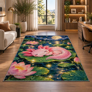 Sleeping Axolotl Rug in a living room with a desk and large windows