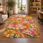 Retro Groovy Axolotl Rug in a living room with a desk and large windows