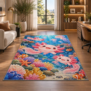 Axolotl Ocean Rug in a living room with a desk and large windows