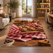 Fresh muffin tray rug in a living room with a desk and large windows