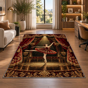 Ballerina in spotlight rug in a living room with a desk and large windows