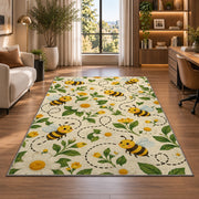 Happy Bees Flight Path Rug in a living room with a desk and large windows