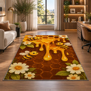 Dripping Honeycomb Bee Rug in a living room with a desk and large windows