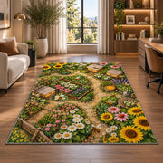 Bee Garden Top View Rug in a living room with a desk and large windows