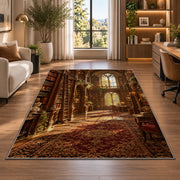 Grand Old Library rug in a living room with a desk and large windows