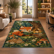 Fox Cub Reading rug in a living room with a desk and large windows