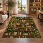 Ivy Covered Bookshelf rug in a living room with a desk and large windows