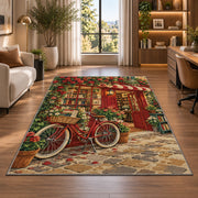 Bicycle at the Bookshop rug in a living room with a desk and large windows