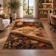 Reading Glasses and Candlelight rug in a living room with a desk and large windows