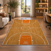 Basketball Court Top View rug in a living room with a desk and large windows