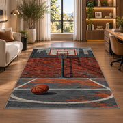 Streetball Chain Net Court rug in a living room with a desk and large windows