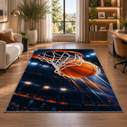 Swish Arena Lights rug in a living room with a desk and large windows