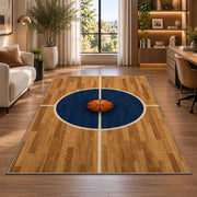 Center Court Circle rug in a living room with a desk and large windows