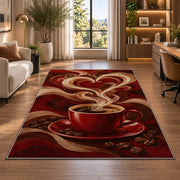 Coffee Steam Heart rug in a living room with a desk and large windows
