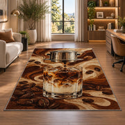 Vietnamese Iced Coffee rug in a living room with a desk and large windows