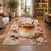 Layered Iced Latte rug in a living room with a desk and large windows