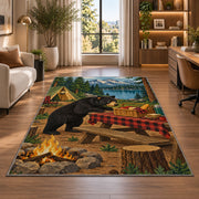 Black Bear Campsite Picnic rug in a living room with a desk and large windows