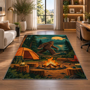 Bigfoot Campsite rug in a living room with a desk and large windows