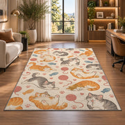Lazy Cats Pattern rug in a living room with a desk and large windows