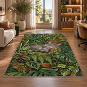 Gray Cat Houseplants rug in a living room with a desk and large windows