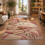 White Cat and Tea rug in a living room with a desk and large windows