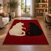 Cats with Heart Tails rug in a living room with a desk and large windows