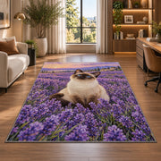 Siamese Cat Lavender rug in a living room with a desk and large windows