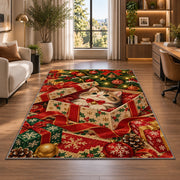 Kitten in Christmas Gift rug in a living room with a desk and large windows