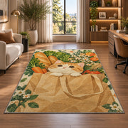 Cat in Grocery Bag rug in a living room with a desk and large windows