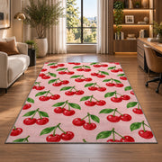 Cherry Pattern Rug in a living room with a desk and large windows