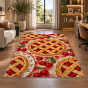Cherry Pie Rug in a living room with a desk and large windows