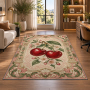 Cherry Arch Rug in a living room with a desk and large windows