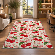 Cherry Heart Rug in a living room with a desk and large windows