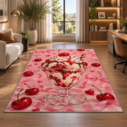 Cherry Sundae Rug in a living room with a desk and large windows