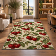 Vintage Botanical Cherry Rug in a living room with a desk and large windows