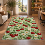 Cherry and Daisy Rug in a living room with a desk and large windows