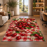 Cherry Picnic Rug in a living room with a desk and large windows