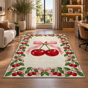 Cherry Border Rug in a living room with a desk and large windows
