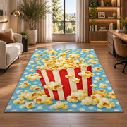 Popcorn Box Rug in a living room with a desk and large windows