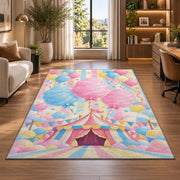 Cotton Candy Rug in a living room with a desk and large windows