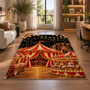 Carnival Night Rug in a living room with a desk and large windows