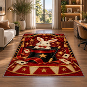 Magic Rabbit Rug in a living room with a desk and large windows