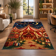 Circus Tent at Night Rug in a living room with a desk and large windows