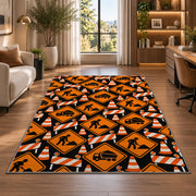 Construction Sign Pattern Rug in a living room with a desk and large windows