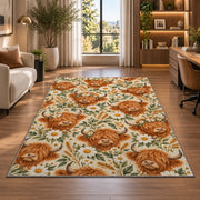 Highland Cow Pattern Rug in a living room with a desk and large windows