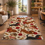 Dachshund Pattern Rug in a living room with a desk and large windows