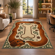 Long Dachshund Border Rug in a living room with a desk and large windows